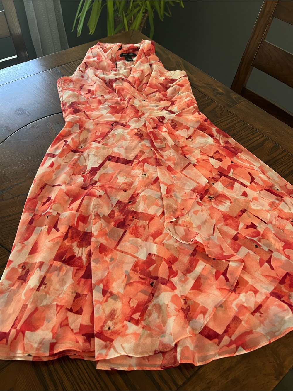 White House Black Market Pink Abstract Fit & Flare Chiffon Midi Dress 6 # 665